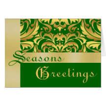 Gold Metal Green Damask Christmas Holiday Card