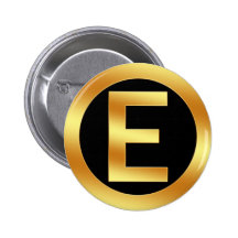 Gold Monogram Letter E Pinback Buttons