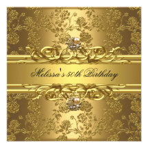 Gold On Gold 50th Birthday Party Jewels Floral Personalized Invite