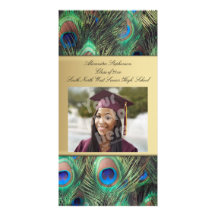 Gold Peacock Feather Elegant Graduation Photo Greeting Card