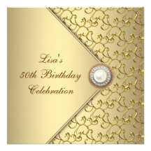 Gold Pearl Womans 50th Birthday Party Personalized Announcements