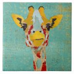 Gold Peeking Giraffe  Tile