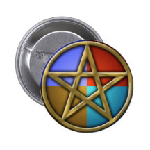 Gold Pentacle on Elements Pinback Button