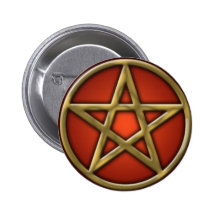 Gold Pentacle on Fire Pinback Buttons
