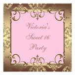 Gold Pink Damask Sweet 16 Birthday Party Custom Invite