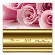 Gold pink Popular Elegant 50th Birthday Invitation