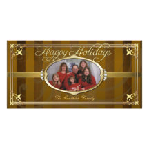 Gold Pinstripe Golden Faux Jewel Photo Cards