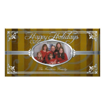 Gold Pinstriped Silver Faux Jewel Photo Cards