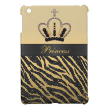 Gold Princess Crown Zebra Glitter iPad Mini Case