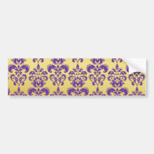 Gold, Purple Damask Pattern 2 Bumper Sticker