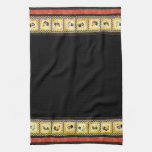 Gold Roosters Red & Tan Check Swirl Kitchen Towel