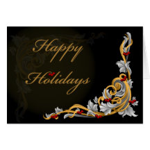 gold scroll holly berriesCorporate Christmas Cards
