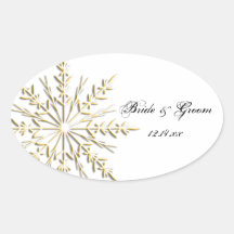 Gold Snowflake Winter Wedding Envelope Seals Oval Stickers