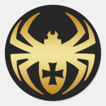 GOLD SPIDER WITH CROSS ROUND STICKER