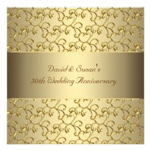Gold Swirls Gold 50th Wedding Anniversary Party Personalized Announcements
