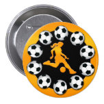 Gold Woman Soccer Player Pinback Button