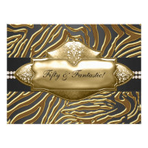 Gold Zebra Womans 50th Birthday Party Personalised Invitations