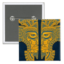Golden Blue Aztec Twins Pinback Button