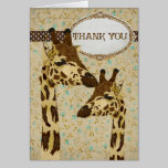 Golden Bronze Giraffes  Floral Thank You Card cards