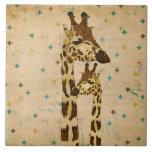 Golden Bronze Giraffes Retro  Tile