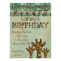 Golden Damask Giraffes  Birthday Invitation invitations
