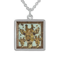 Golden Damask  Giraffes  Blue Necklace necklaces