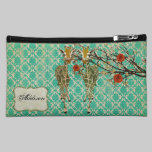Golden Giraffes Green Damask Name Plate Cosmetic B bagettes bags
