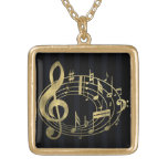 Golden musical notes in oval shape personalized necklace