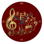 Golden Musical Notes in Oval Shape on Red