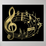Golden musical notes in oval shape print