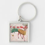 Golden Rose Deer & Peacock Pink  Keychain
