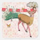 Golden Rose Deer & Peacock Pink Sticker