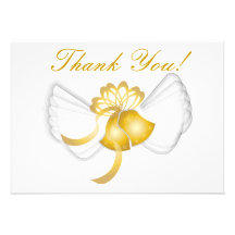 Golden Winged Bells Thank You Card-Cust. Custom Announcements