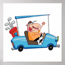 Golfer-drives-golf-cart Posters