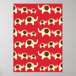 Good luck elephants cherry red cute nature pattern posters