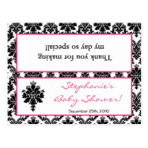 Goody Bag Topper Hot Pink Black Damask Post Cards