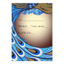 Gorgeous Blue Brown Vintage Peacock rsvp Announcement