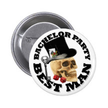 Gothic gambling skull bachelor party buttons