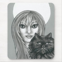 Gothic Witch and Black Cat  Mousepad