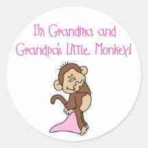 Grandma and Grandpa's Monkey - Pink Round Sticker