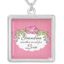 Grandma Love  Grandparent Necklace Floral Frame