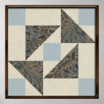 Grandmother's Puzzle in Blue, Brown and Cream Posters