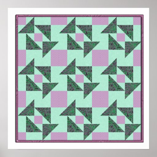 Grandmother's Puzzle in Green and Lavender Posters