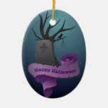 Gravestone and purple banner ornament