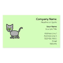 Gray Cat with Green Eyes. Business Card Template
