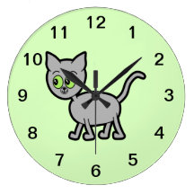 Gray Cat with Green Eyes. Wallclocks