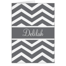 Gray Chevron Custom Name Greeting Card