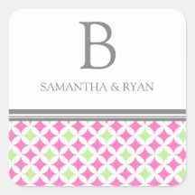 Gray Lime Pink Monogram Envelope Seal Stickers