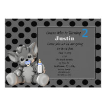 Gray Stripe Kitten 2nd Birthday Invitation