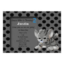 Gray Stripe Kitten 2nd Birthday Invitation